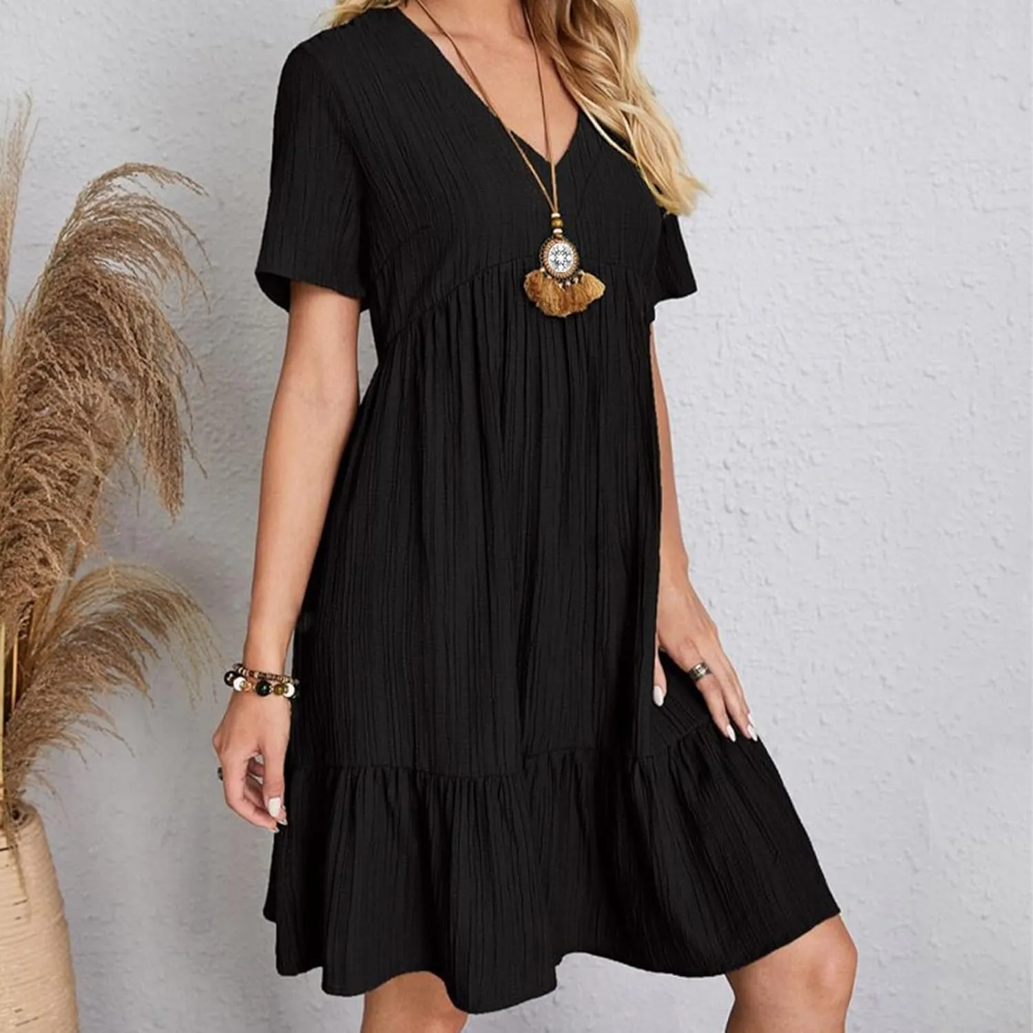 GOKKILRW Womens Summer Dresses Casual Short Sleeve Flowy Maternity Dress Lightweight Going Out Nightgowns Midi Beach Sundress