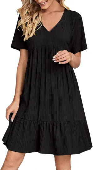 GOKKILRW Womens Summer Dresses Casual Short Sleeve Flowy Maternity Dress Lightweight Going Out Nightgowns Midi Beach Sundress