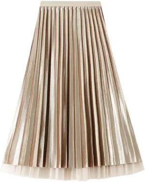 Golden Velvet Mesh Half Skirt for Women Wearing Long High Waisted Pleated Skirt On Both Sides Petticoat Skirt