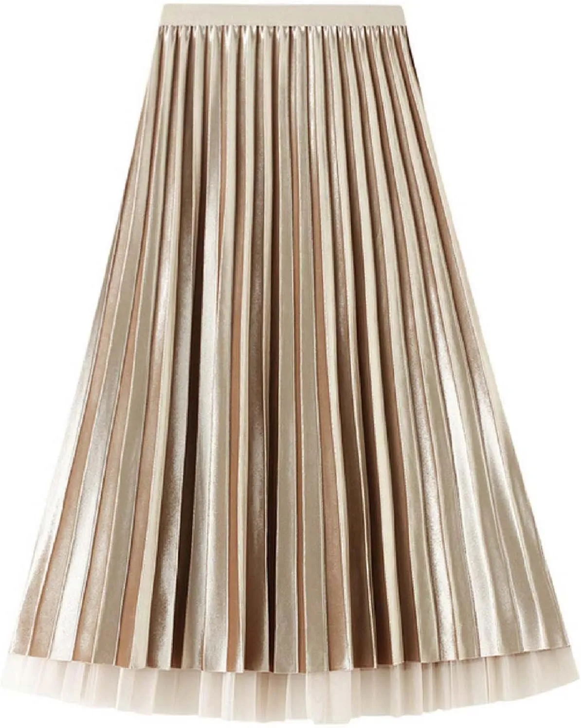 Golden Velvet Mesh Half Skirt for Women Wearing Long High Waisted Pleated Skirt On Both Sides Petticoat Skirt