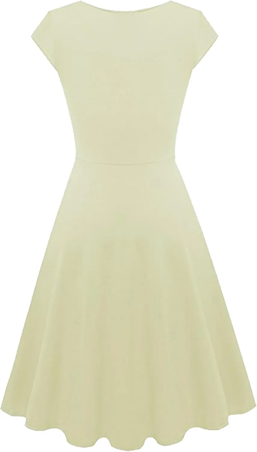 GORIFE Womens Cocktail Trendy Midi Dress Cap Sleeve Summer Dresses Party Casual Dress