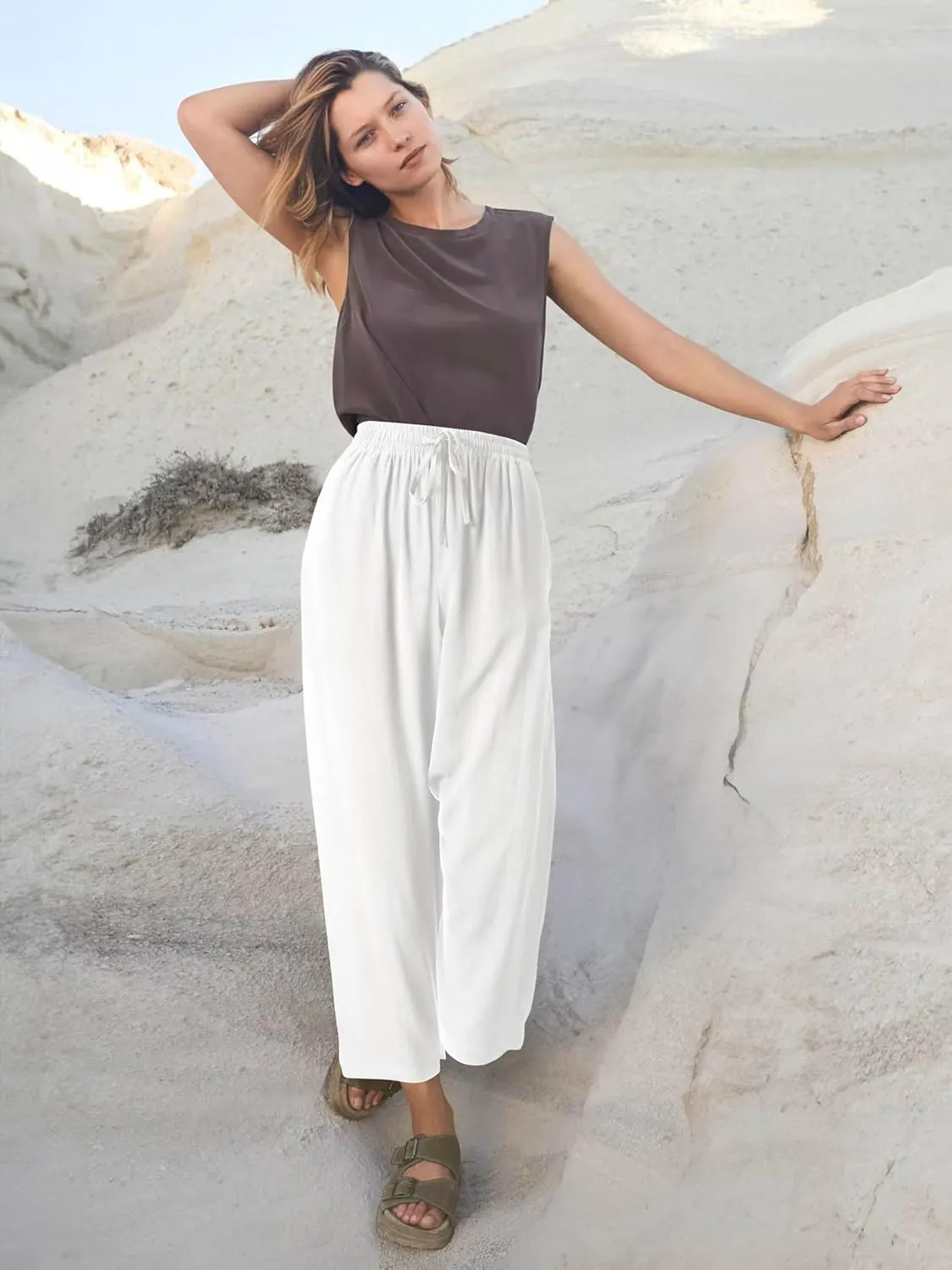 Hat and Beyond Womens Premium Soft Linen Shorts & Pants Relaxed Fit Comfort Resort Wear Boho Beach Coverup Style