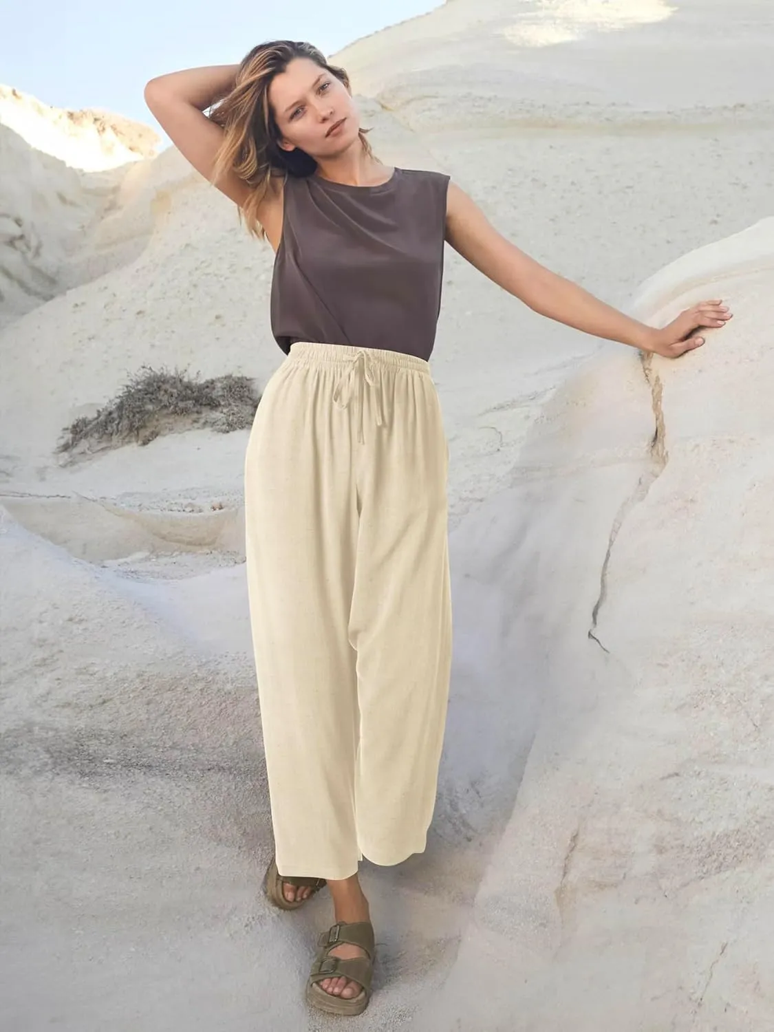 Hat and Beyond Womens Premium Soft Linen Shorts & Pants Relaxed Fit Comfort Resort Wear Boho Beach Coverup Style