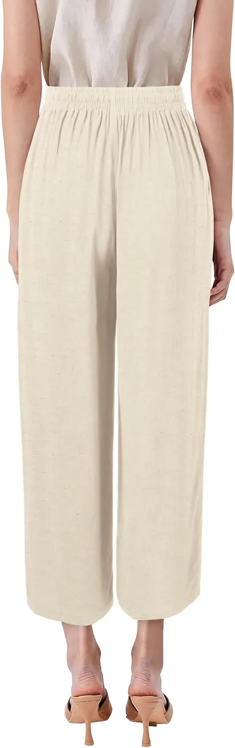 Hat and Beyond Womens Premium Soft Linen Shorts & Pants Relaxed Fit Comfort Resort Wear Boho Beach Coverup Style