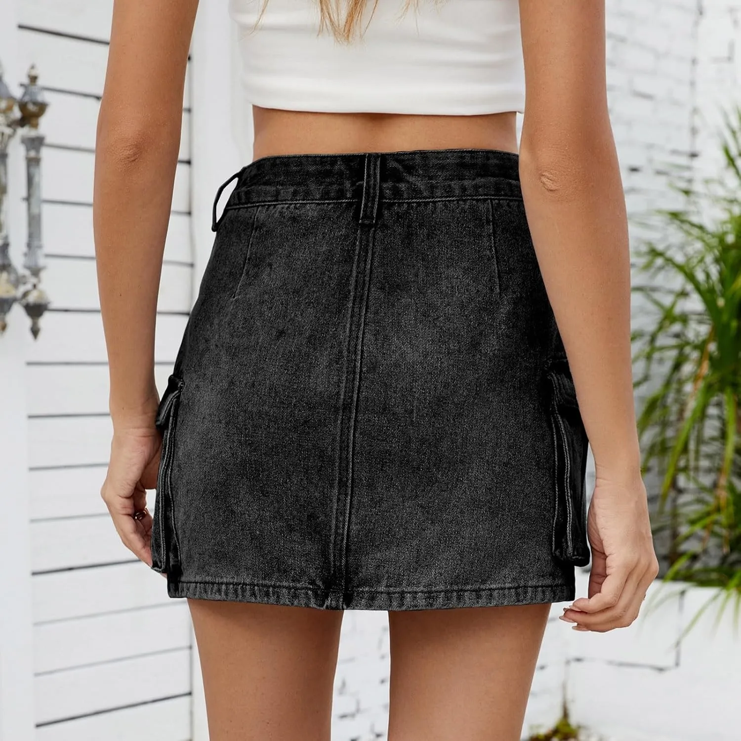 HGps8w Women's Mini Denim Skirt Casual Summer High Waisted Short Cargo Skirts with Pockets