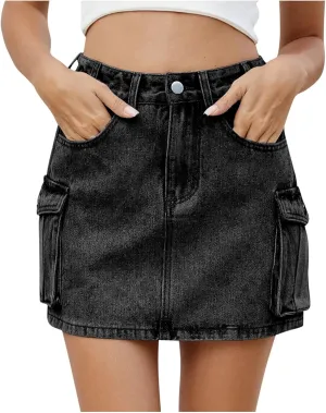 HGps8w Women's Mini Denim Skirt Casual Summer High Waisted Short Cargo Skirts with Pockets