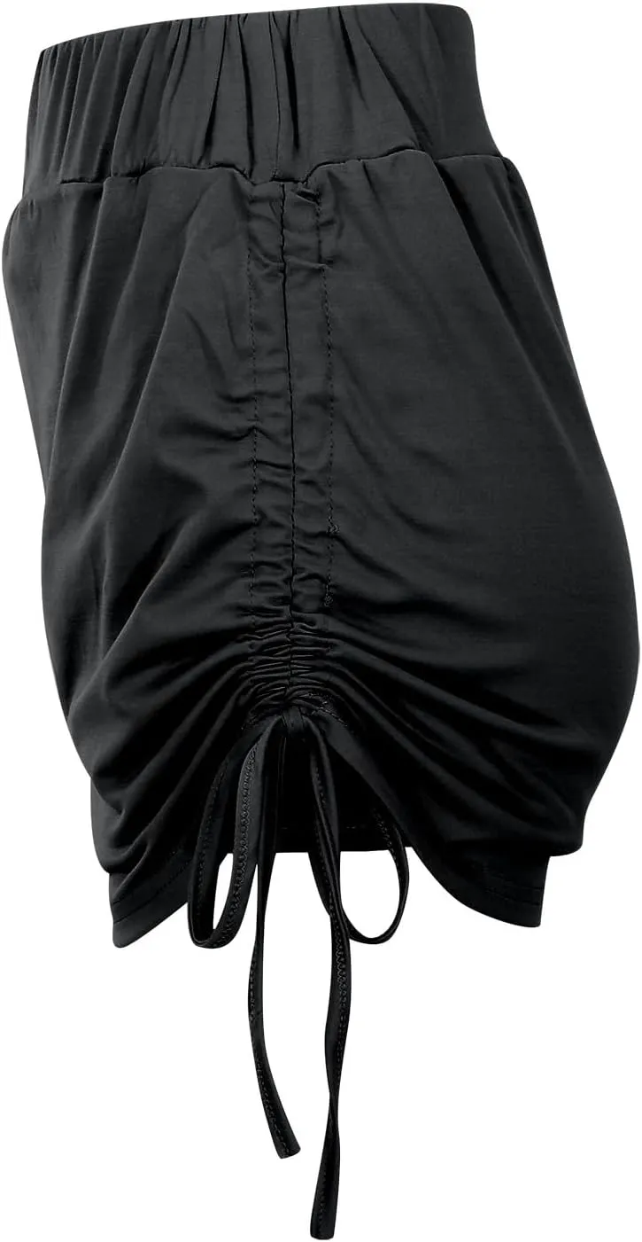 High Waisted Mini Skirts for Women Ruched Swim Skirt with Shorts Adjustable Tie Side Drawstring Swimsuit Bottom