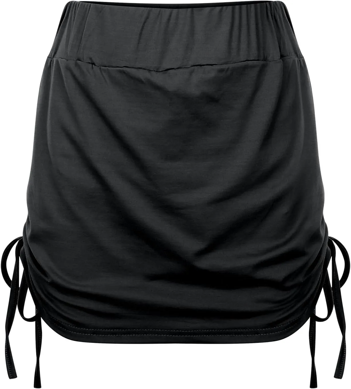 High Waisted Mini Skirts for Women Ruched Swim Skirt with Shorts Adjustable Tie Side Drawstring Swimsuit Bottom