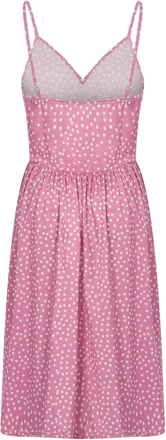 hlysgo Going Out Dresses for Women 2025 Summer Casual Spaghetti Straps Sleeveless V Neck Mini Dress A-Line Flowy Beach Dress