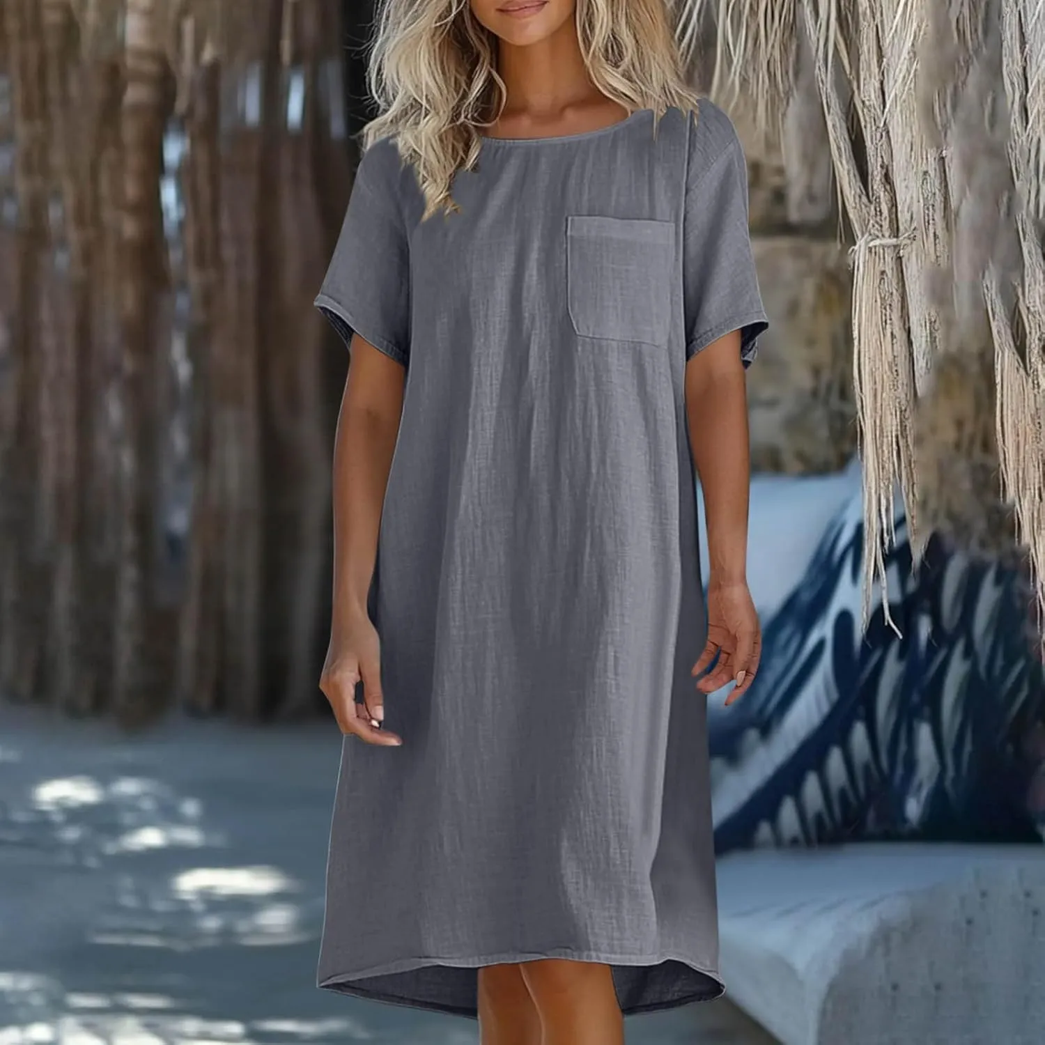hlysgo Summer Dresses for Women 2025 Casual Loose Comfy Short Sleeve Crew Neck Mini Dress Teen Girls Knee Length Beach Dress