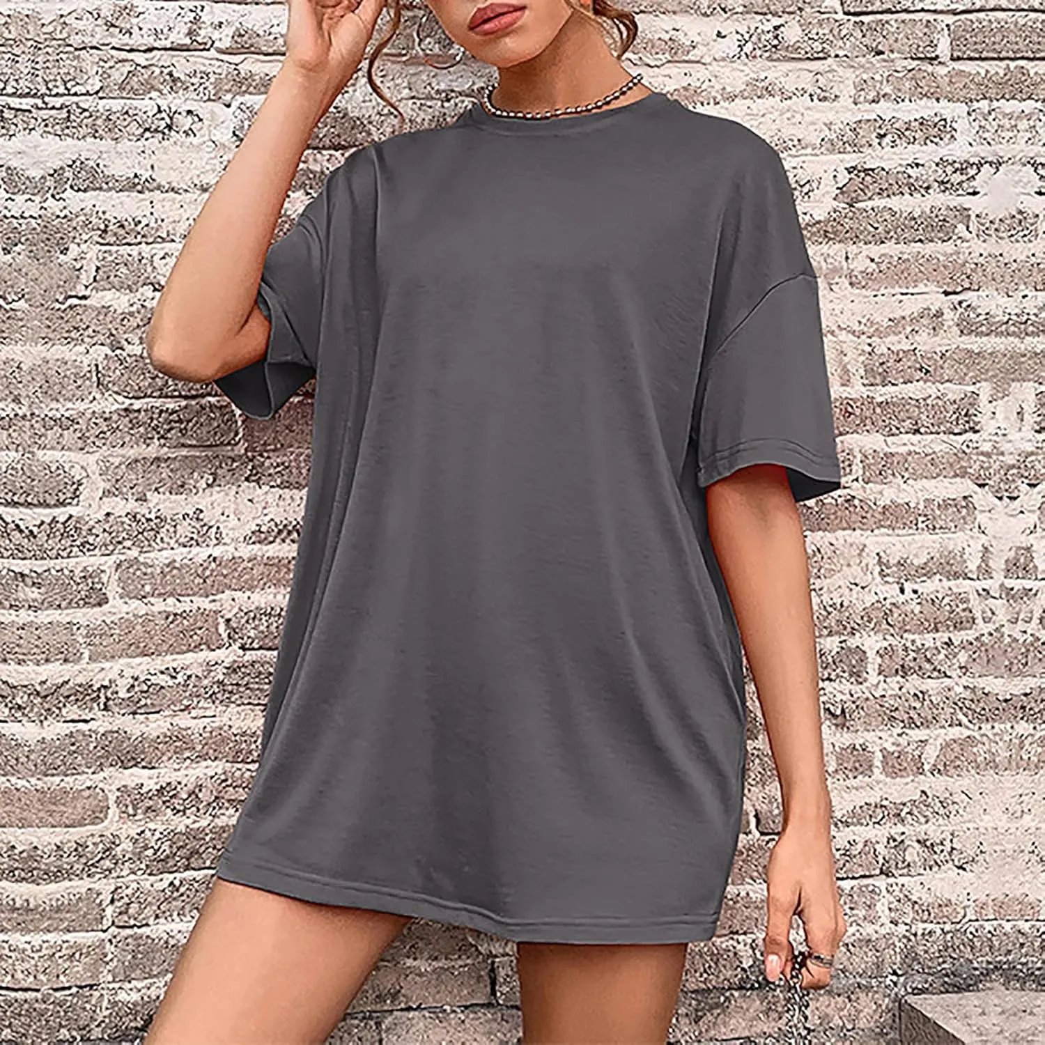 hlysgo Summer Mini Dress for Women Casual Loose Fit Short Sleeve Crew Neck T-Shirt Dresses Trendy Ladies Short Tunic Dress
