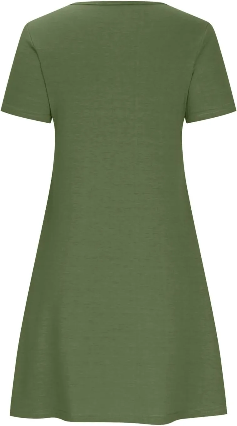 hlysgo Tshirt Dress for Women 2025 Vacation Short Sleeve Crew Neck Casual Dresses Summer Soft Comfy Mini Dress with Pockets