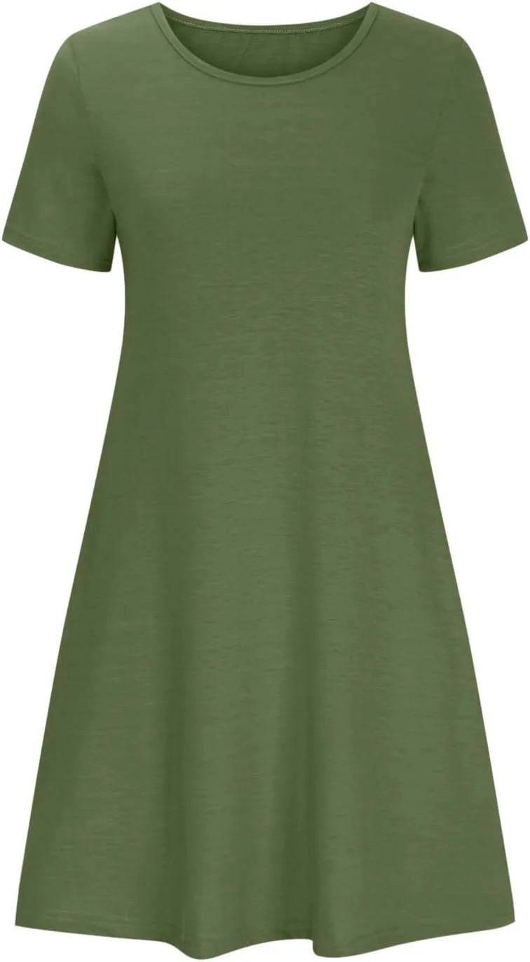 hlysgo Tshirt Dress for Women 2025 Vacation Short Sleeve Crew Neck Casual Dresses Summer Soft Comfy Mini Dress with Pockets