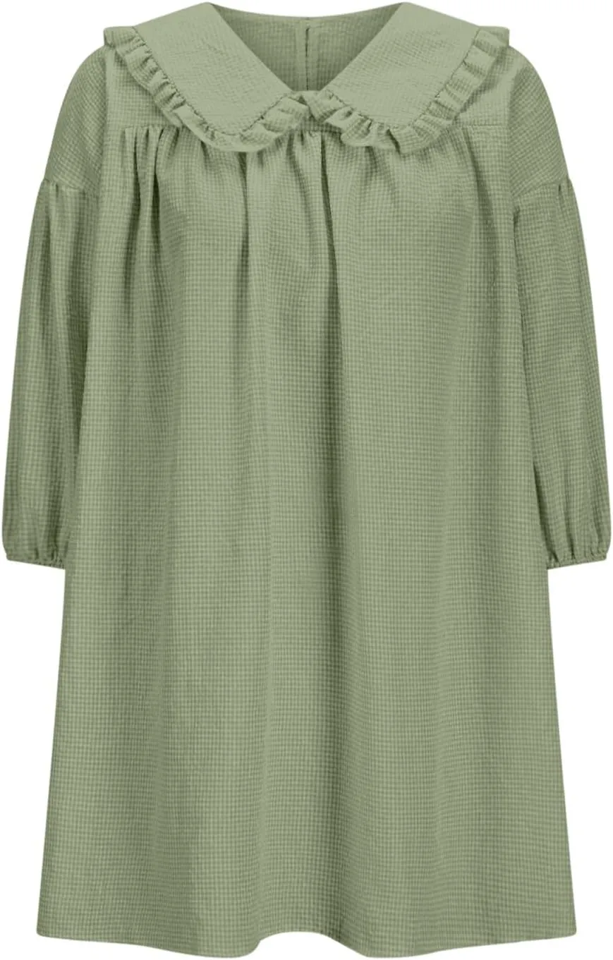 hlysgo Vacation Dresses for Women 2025 Casual Loose Fit 3/4 Sleeve Collar Neck Mini Dress Summer Solid Beach Babydoll Dress