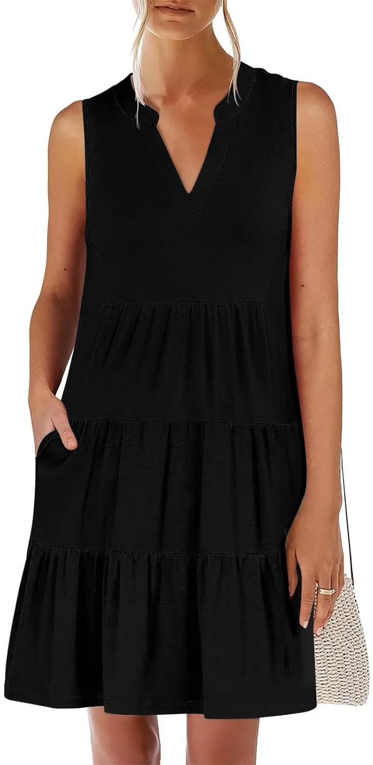 hlysgo Women's Casual Dresses 2025 Summer Beachwear Coverup Peplum Sundress Trendy Sleeveless V Neck Mini Dress with Pockets