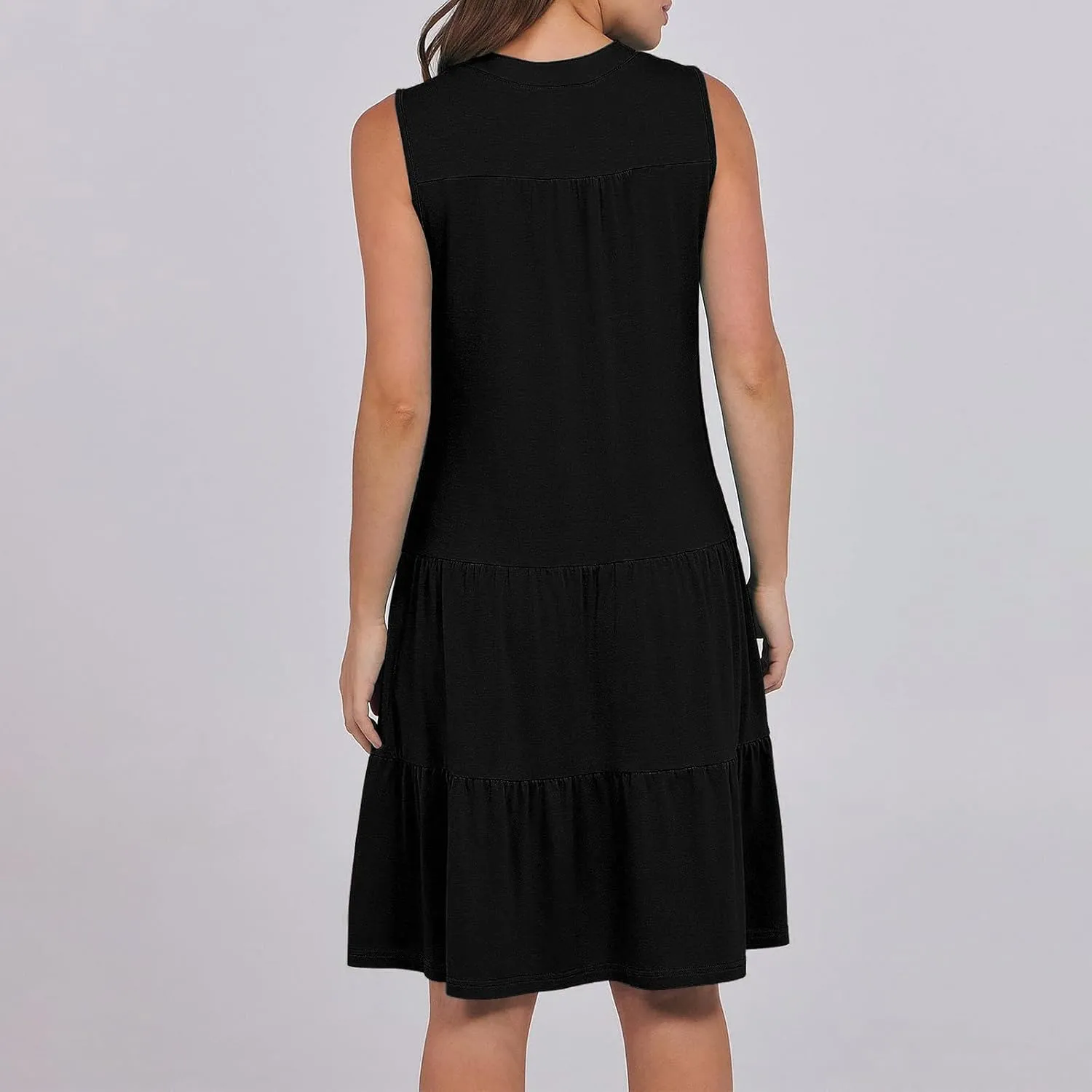 hlysgo Women's Casual Dresses 2025 Summer Beachwear Coverup Peplum Sundress Trendy Sleeveless V Neck Mini Dress with Pockets