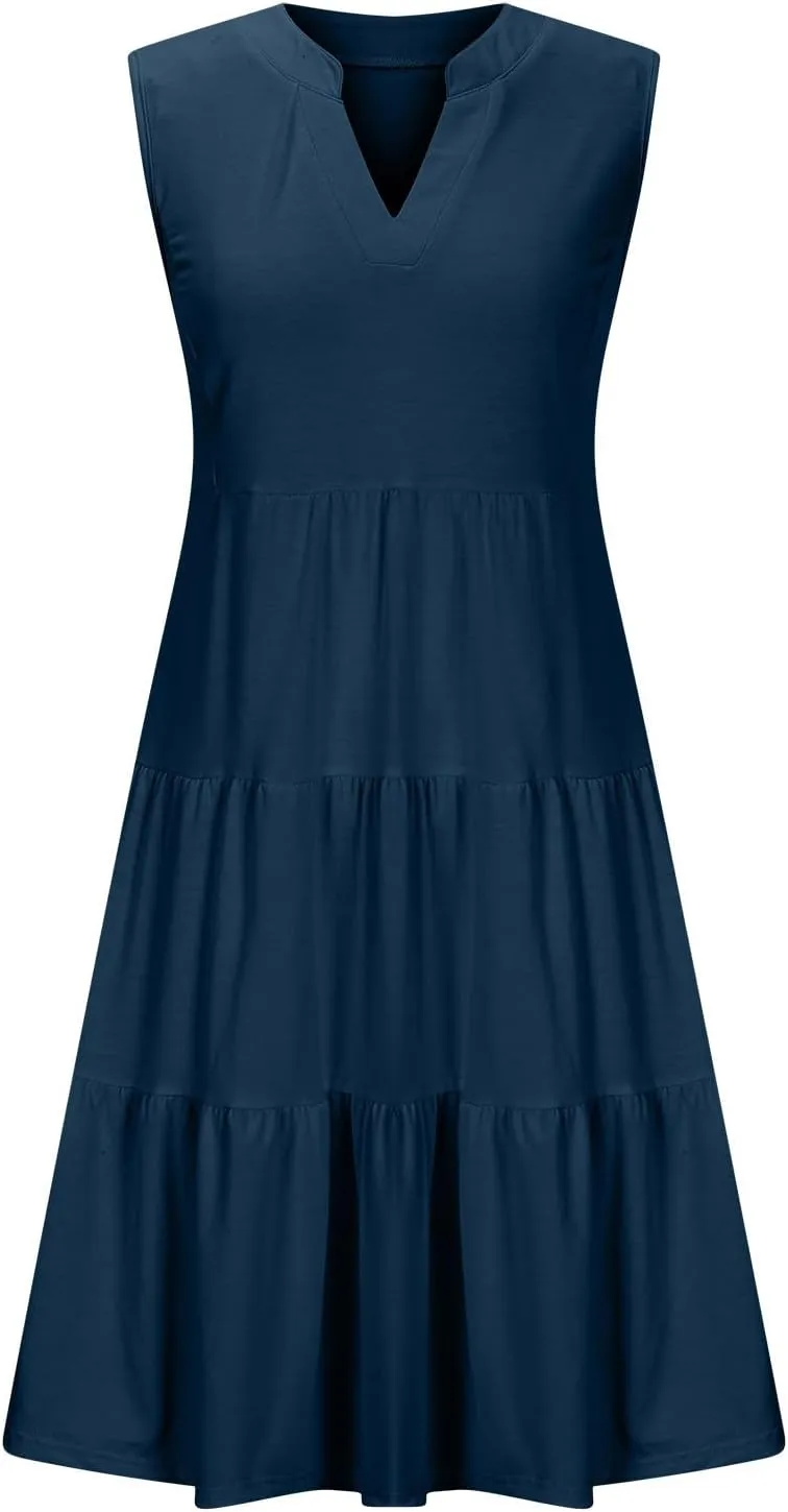 hlysgo Women's Casual Dresses 2025 Summer Beachwear Coverup Peplum Sundress Trendy Sleeveless V Neck Mini Dress with Pockets