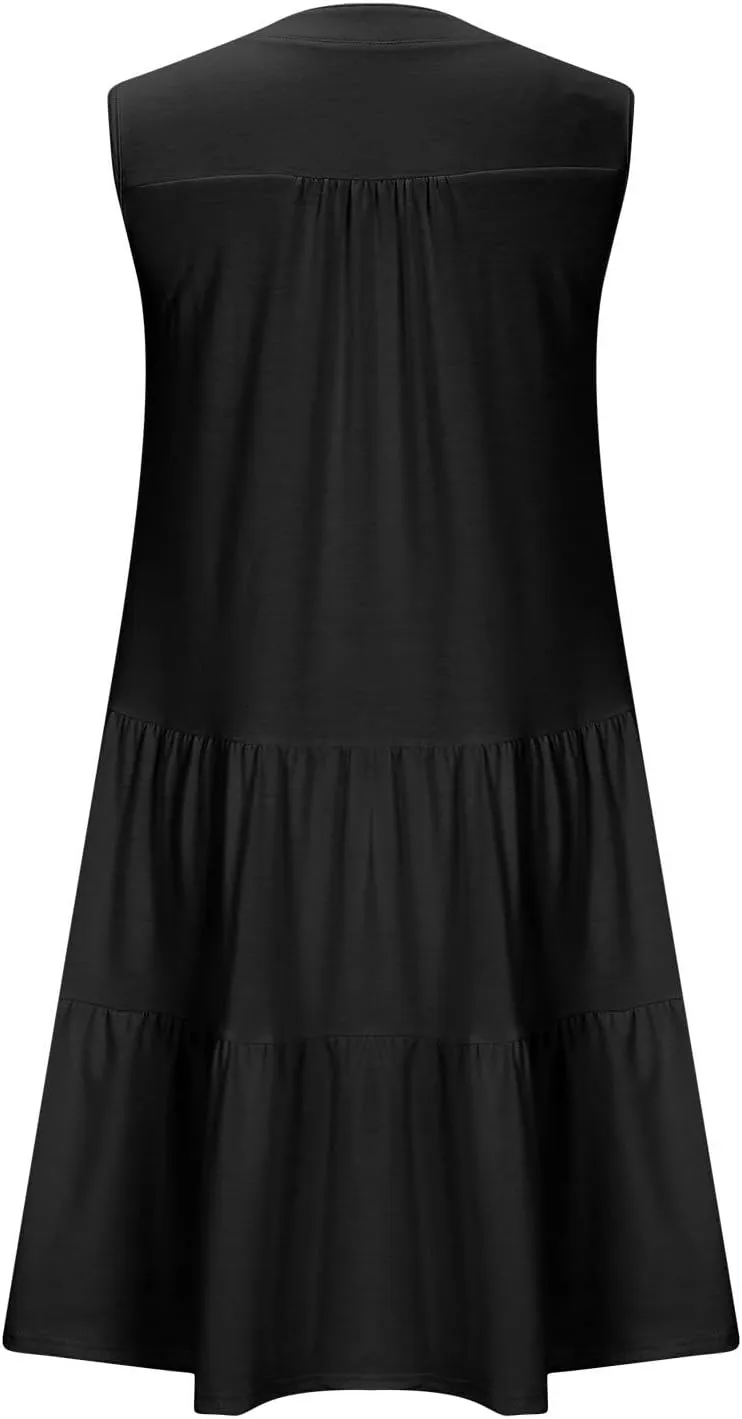 hlysgo Women's Casual Dresses 2025 Summer Beachwear Coverup Peplum Sundress Trendy Sleeveless V Neck Mini Dress with Pockets