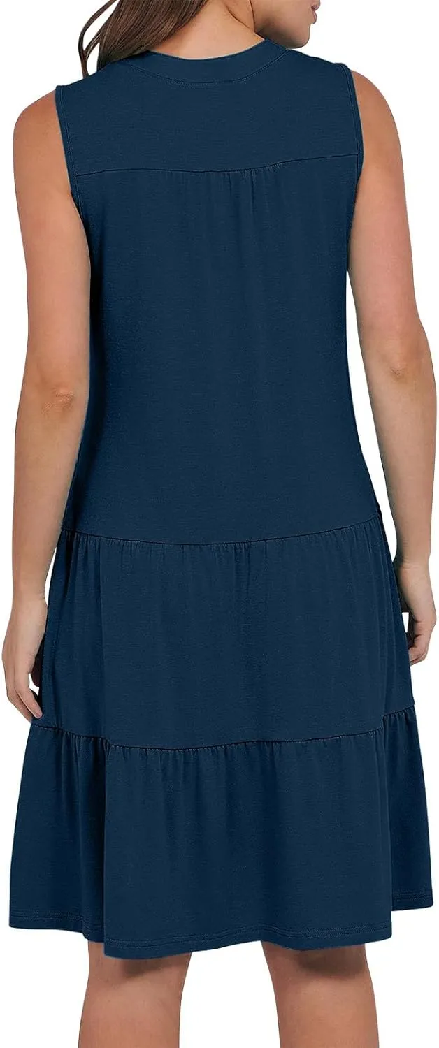 hlysgo Women's Casual Dresses 2025 Summer Beachwear Coverup Peplum Sundress Trendy Sleeveless V Neck Mini Dress with Pockets