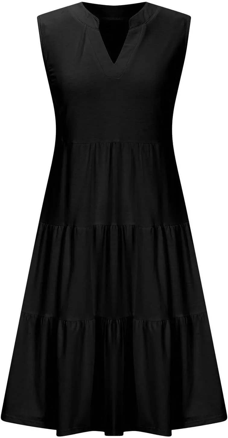 hlysgo Women's Casual Dresses 2025 Summer Beachwear Coverup Peplum Sundress Trendy Sleeveless V Neck Mini Dress with Pockets