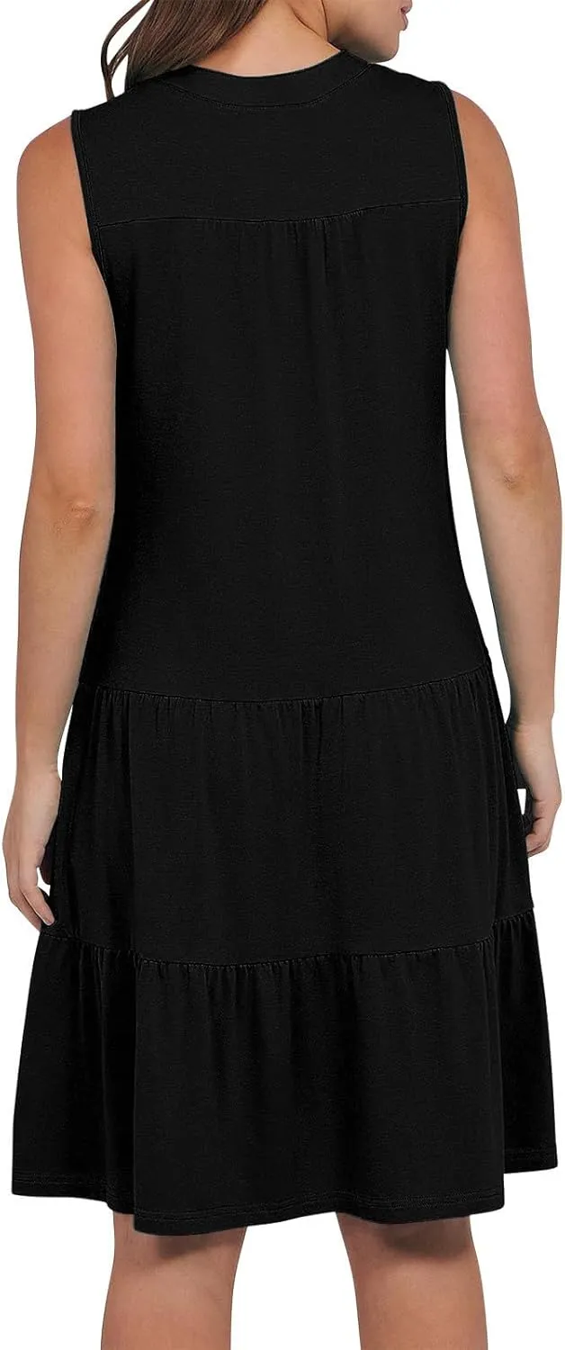 hlysgo Women's Casual Dresses 2025 Summer Beachwear Coverup Peplum Sundress Trendy Sleeveless V Neck Mini Dress with Pockets