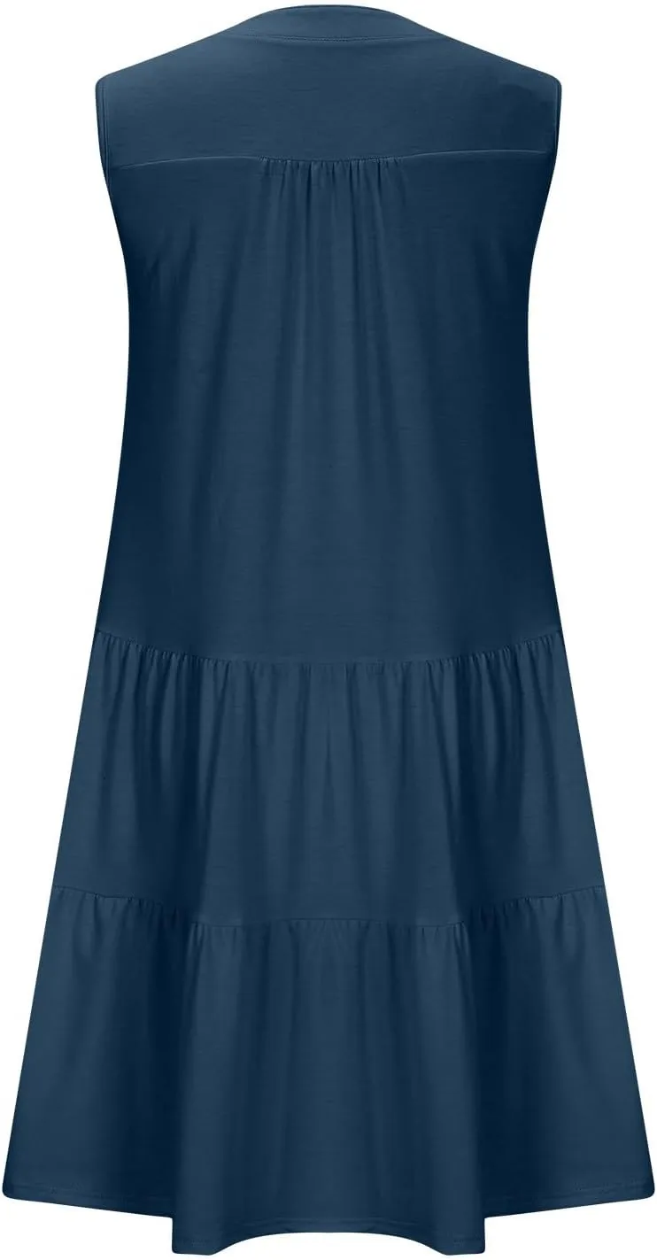 hlysgo Women's Casual Dresses 2025 Summer Beachwear Coverup Peplum Sundress Trendy Sleeveless V Neck Mini Dress with Pockets