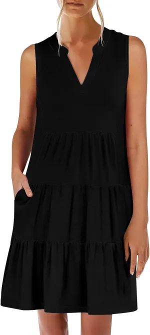hlysgo Women's Casual Dresses 2025 Summer Beachwear Coverup Peplum Sundress Trendy Sleeveless V Neck Mini Dress with Pockets