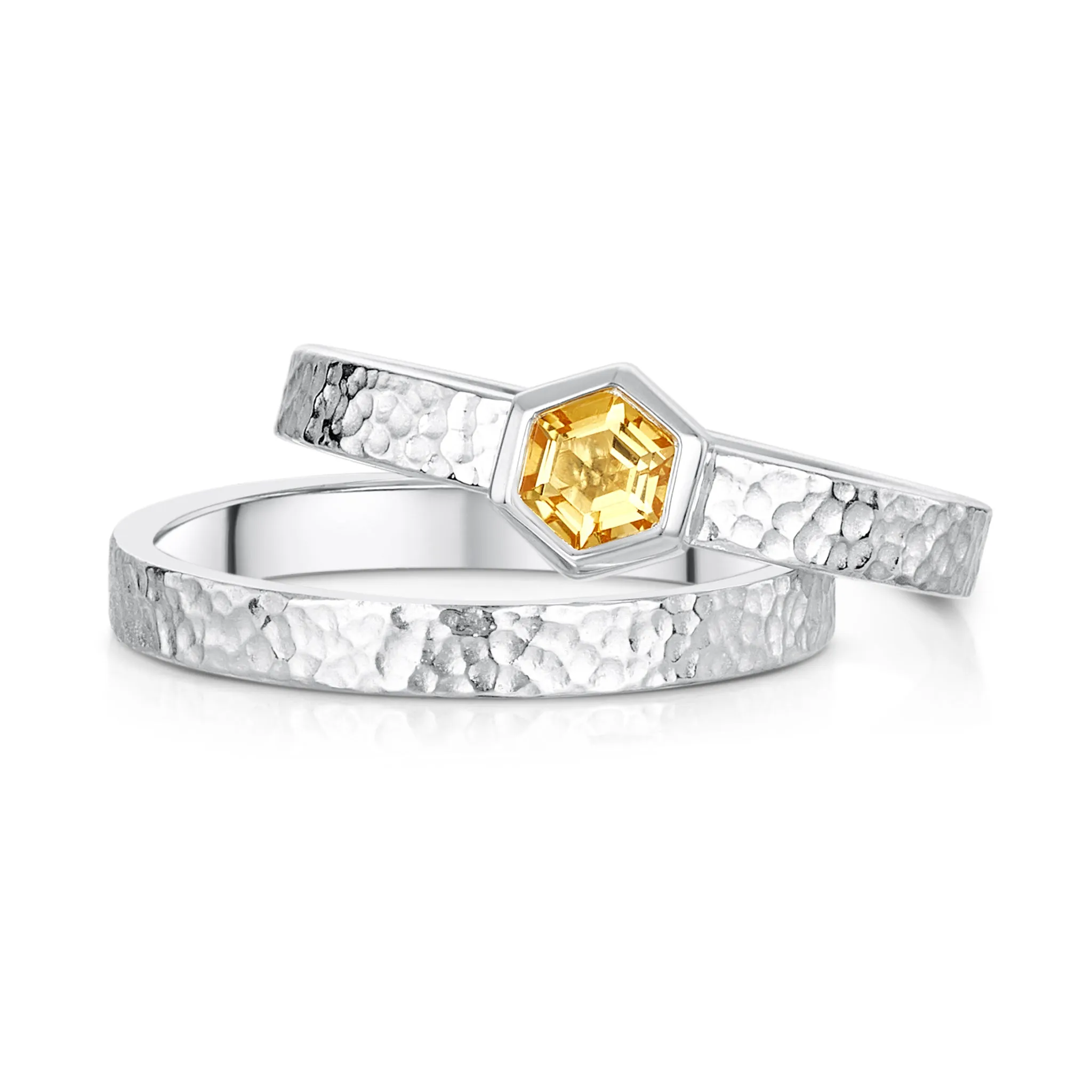 Honeycomb 4mm Citrine Ring Set in Sterling Silver