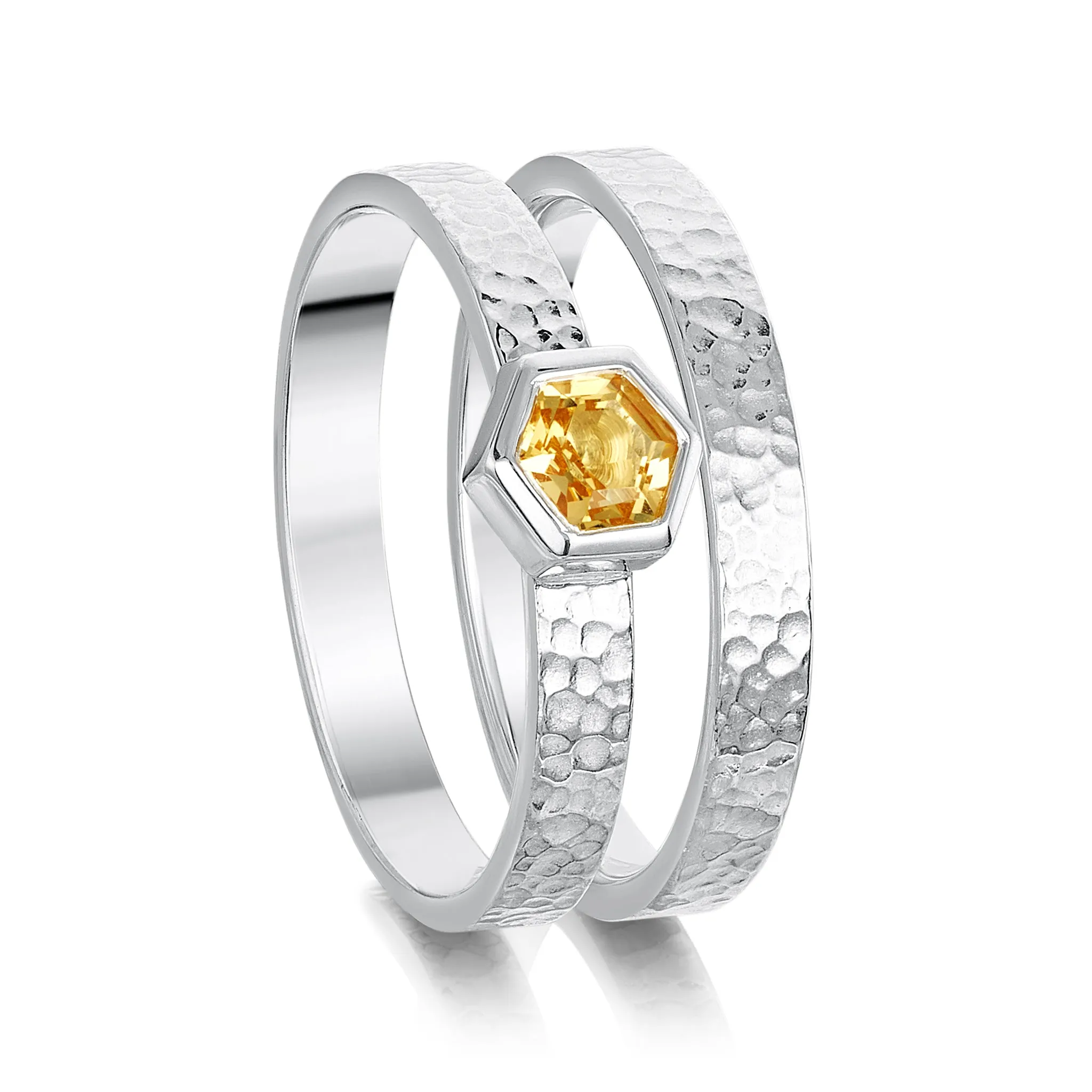 Honeycomb 4mm Citrine Ring Set in Sterling Silver