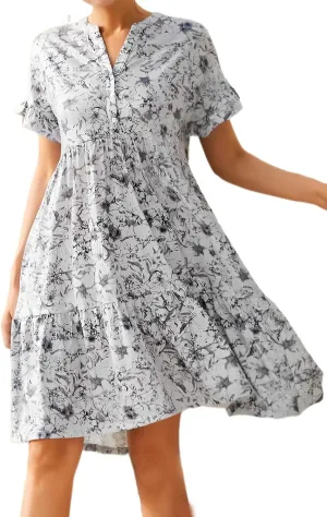 IVERIRMIN Women's Floral Print V Neck Button Short Dress Flowy Ruffle Short Sleeve A Line High Waist Beach Mini Dress
