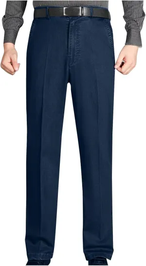 Jeans for Men Relaxed Fit High Waisted Stretch Thin Denim Pants Lightweight Comfy Casual Business Trouser with Pocket