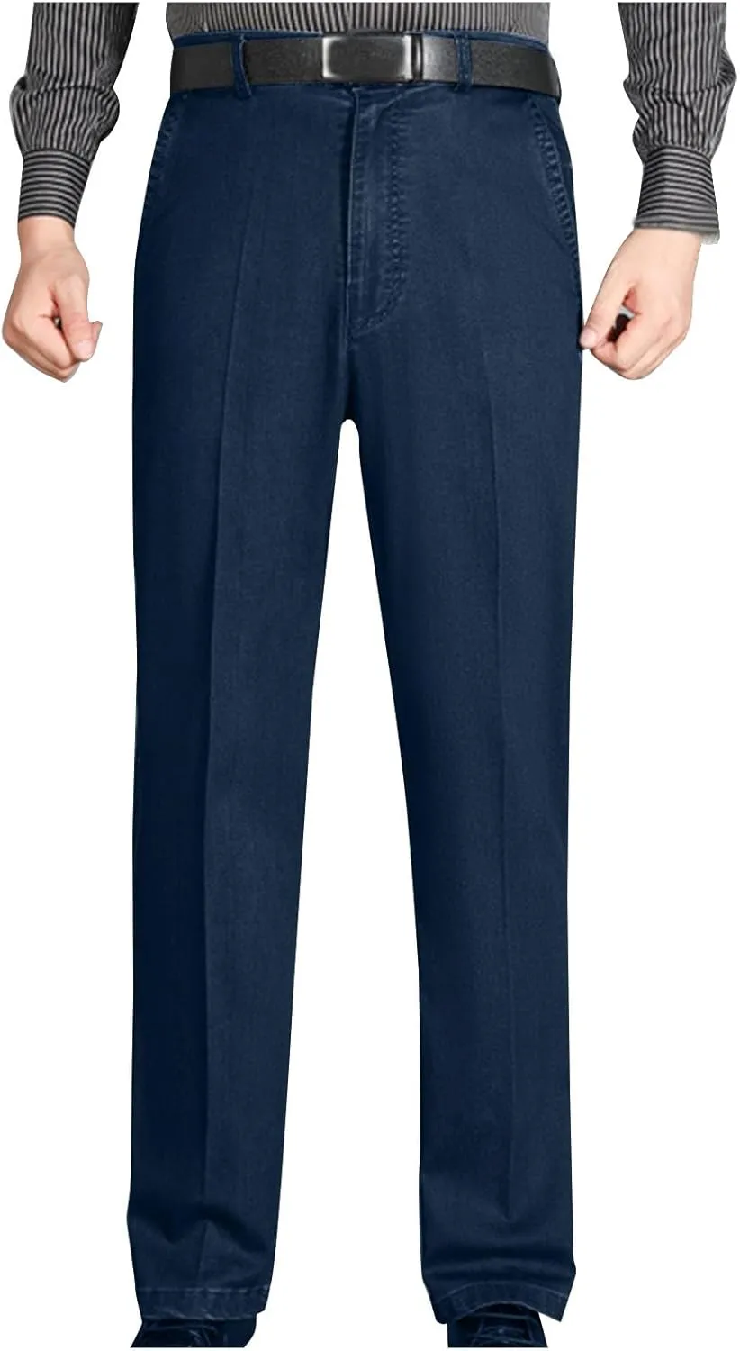 Jeans for Men Relaxed Fit High Waisted Stretch Thin Denim Pants Lightweight Comfy Casual Business Trouser with Pocket