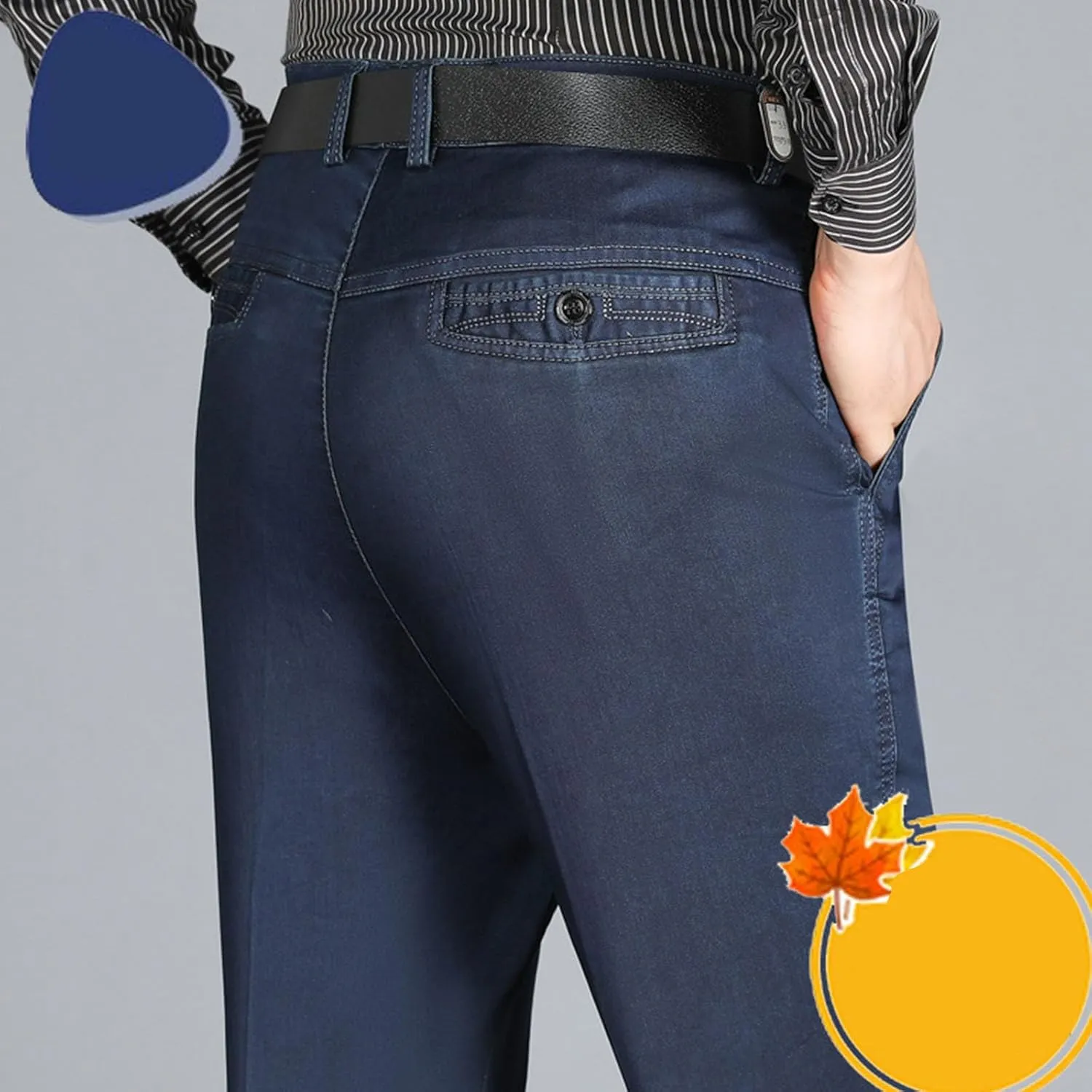 Jeans for Men Relaxed Fit High Waisted Stretch Thin Denim Pants Lightweight Comfy Casual Business Trouser with Pocket