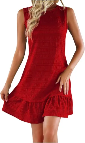 JOAU Women Summer Casual Sundress Sleeveless Bow Tie Backless Tank Dress Flowy Tiered Ruffle Swing Mini Beach Vacation Dress