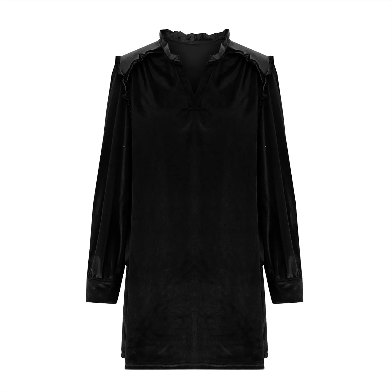 JOAU Women's Elegant Velvet Puff Long Sleeve Dress Casual V Neck Babydoll Flowy Ruffle Cute Cocktail Party Mini Dresses
