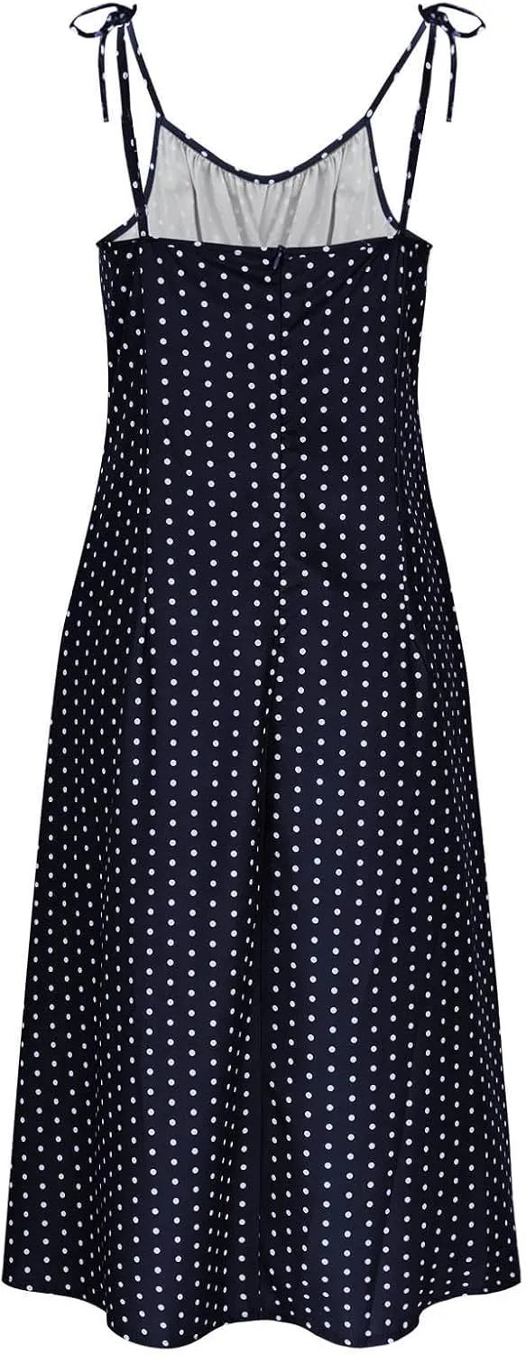 JOAU Women's Polka Dot Sundresses Spaghetti Strap Summer Slim Fit Side Slit Midi Dress Sexy A Line Beach Vacation Dresses