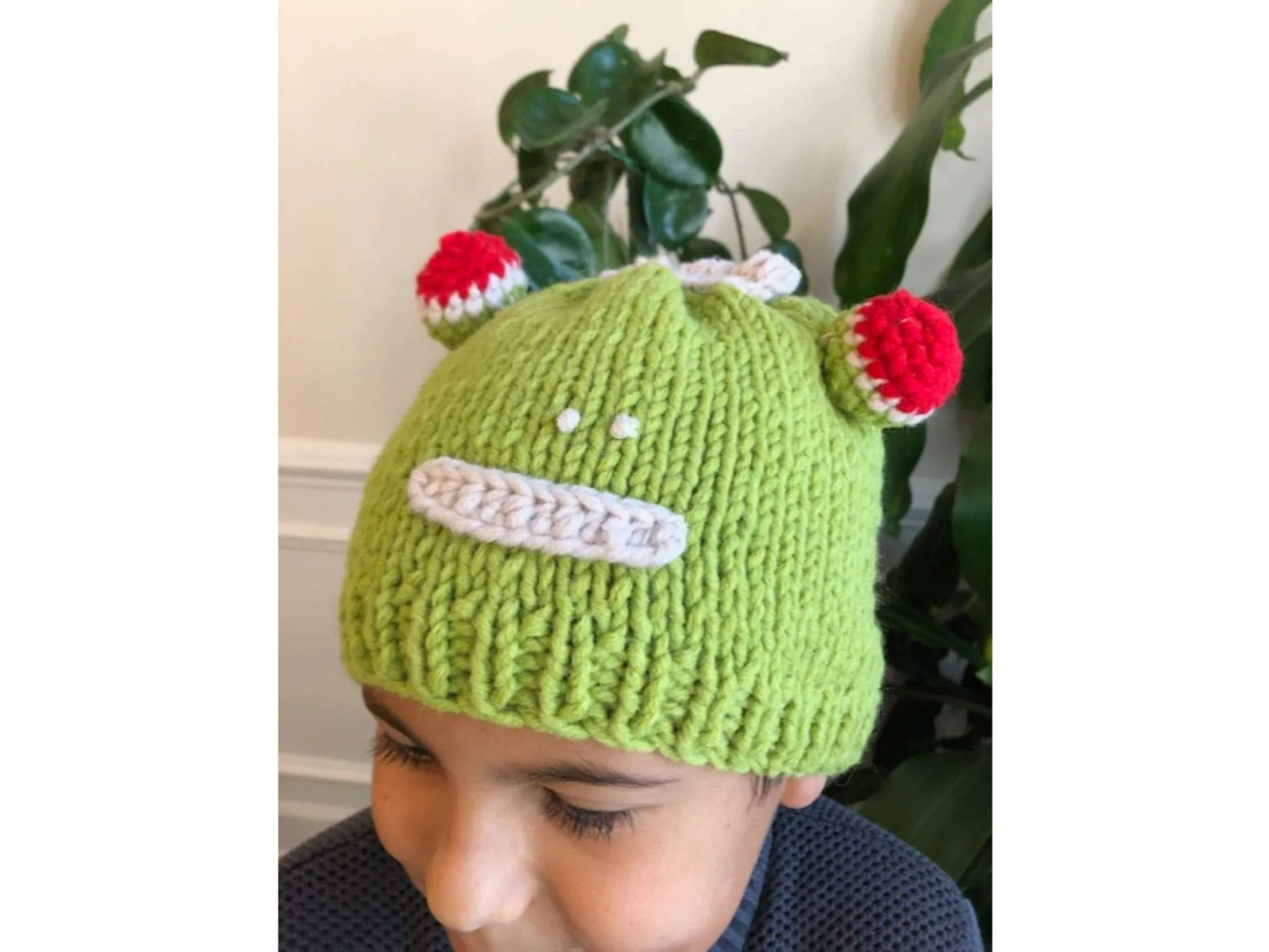 Kid's Beanie Hat Hand-Knitted Frog Wool Beanie Cap