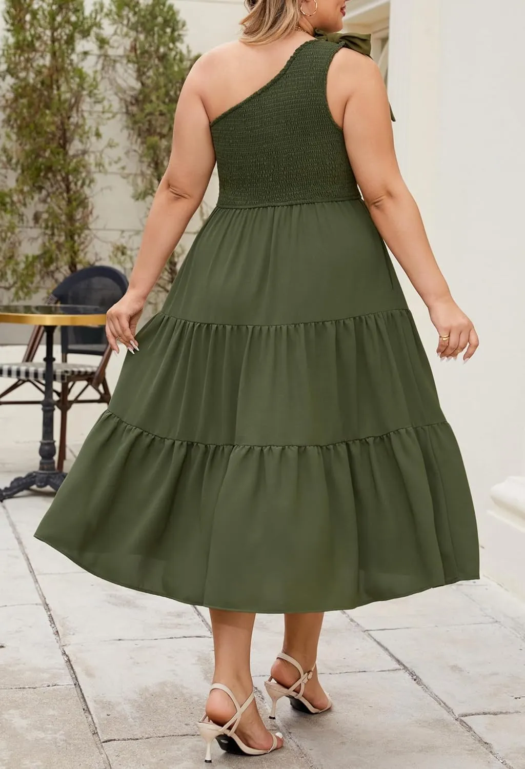 KIMCURVY Women Plus Size Summer Dress Boho Spring Floral Print Wedding Guest Smocked Long Dress with Pockets