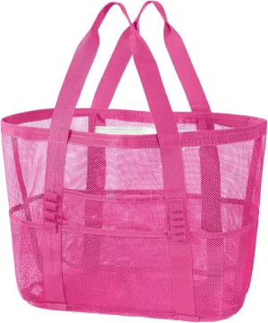 KPX Mesh Beach Bag, Large Beach Tote Bags for Women Foldable Mesh Swimming Pool Bag with Mini Pockets - Sandproof, Waterproof