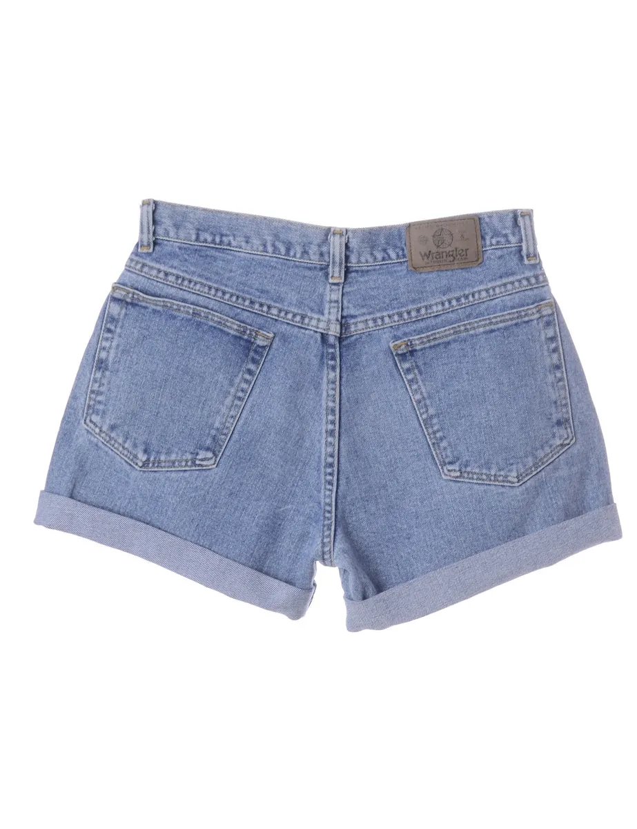 Label Roll Hem Medium Wash Denim Shorts