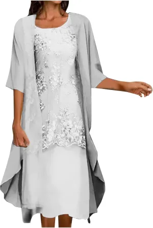 Lace Dress for Women Mother of The Bride Formal Dress 2 Piece with Chiffon Jackets Sleeveless Embroidery Dresses