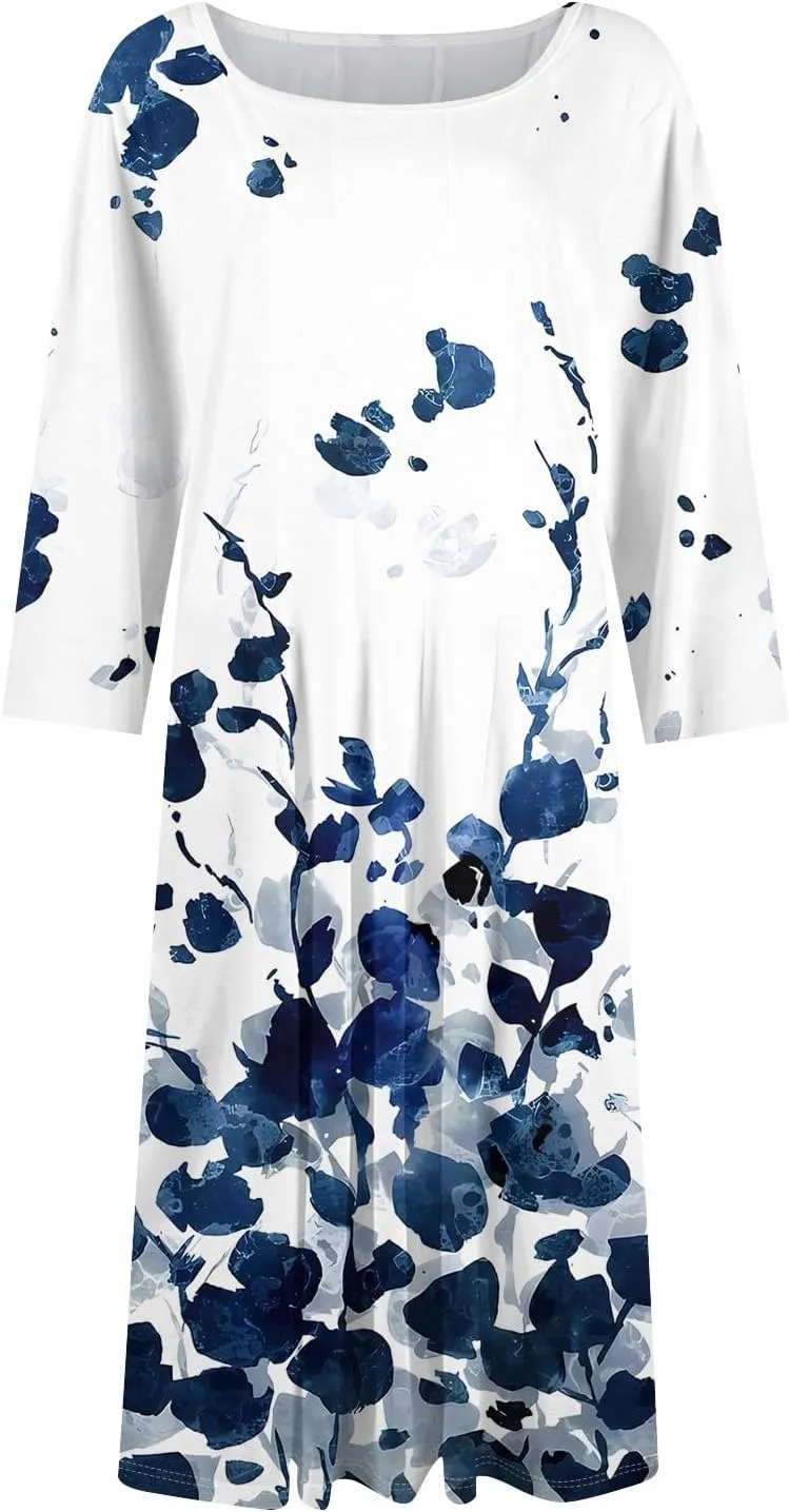 Ladies Floral Lightweight Dress Midi Breathable Beachwear Sleevelesss Vacation A-Line Weddings Pockets, Fashion Dresses