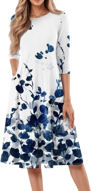 Ladies Floral Lightweight Dress Midi Breathable Beachwear Sleevelesss Vacation A-Line Weddings Pockets, Fashion Dresses