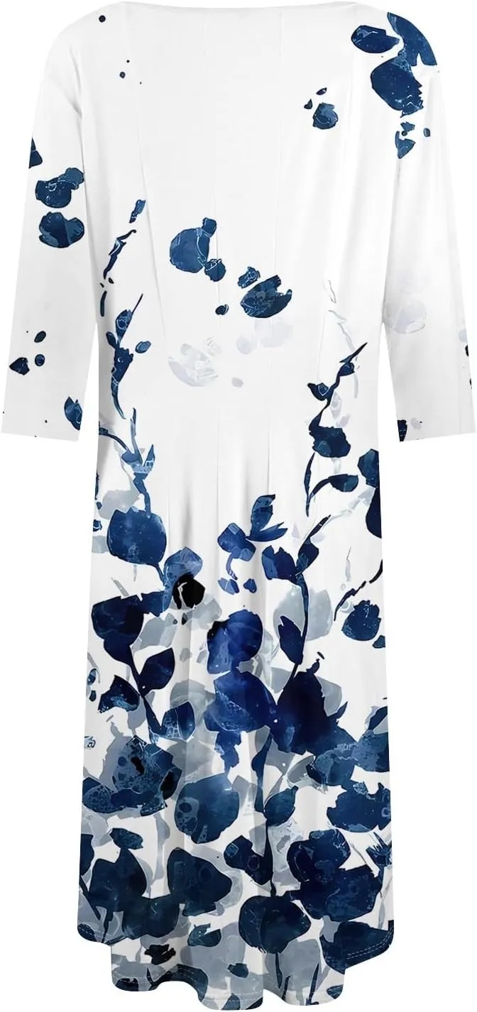 Ladies Floral Lightweight Dress Midi Breathable Beachwear Sleevelesss Vacation A-Line Weddings Pockets, Fashion Dresses