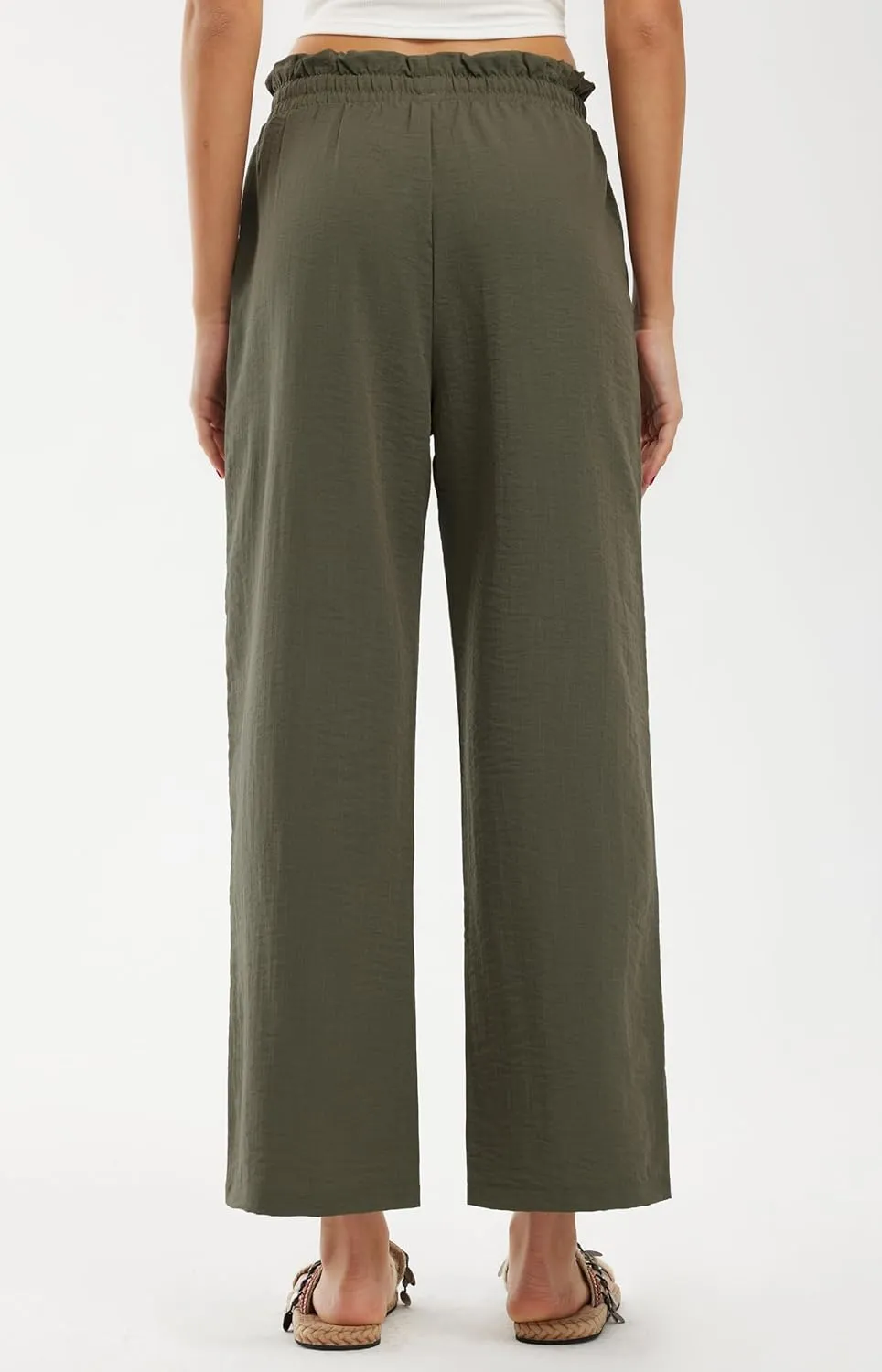 Libin Women's Imitation Linen Pants High Waist Wide Leg Casual Palazzo Pants Beach Cropped Trousers Summer Outfits