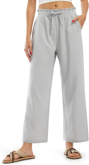 Libin Women's Imitation Linen Pants High Waist Wide Leg Casual Palazzo Pants Beach Cropped Trousers Summer Outfits