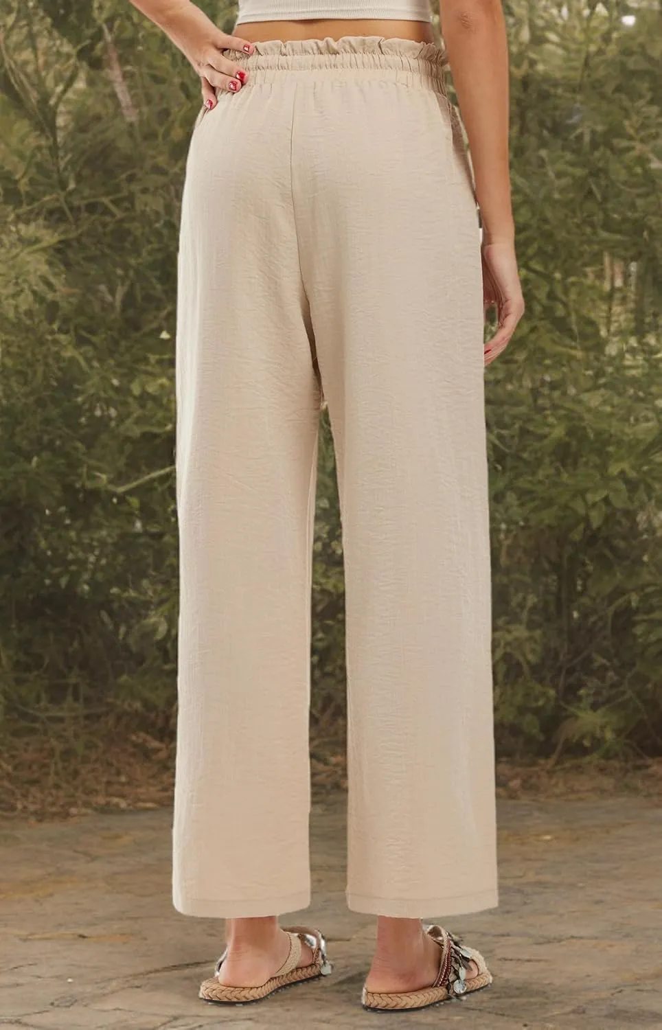 Libin Women's Imitation Linen Pants High Waist Wide Leg Casual Palazzo Pants Beach Cropped Trousers Summer Outfits