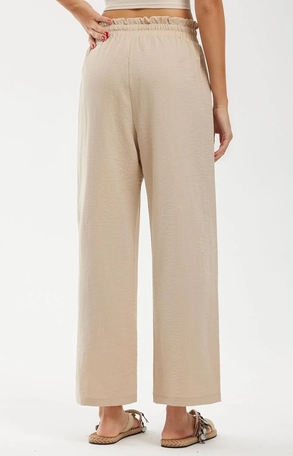 Libin Women's Imitation Linen Pants High Waist Wide Leg Casual Palazzo Pants Beach Cropped Trousers Summer Outfits