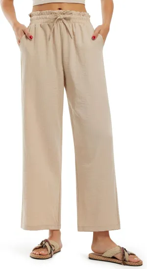 Libin Women's Imitation Linen Pants High Waist Wide Leg Casual Palazzo Pants Beach Cropped Trousers Summer Outfits