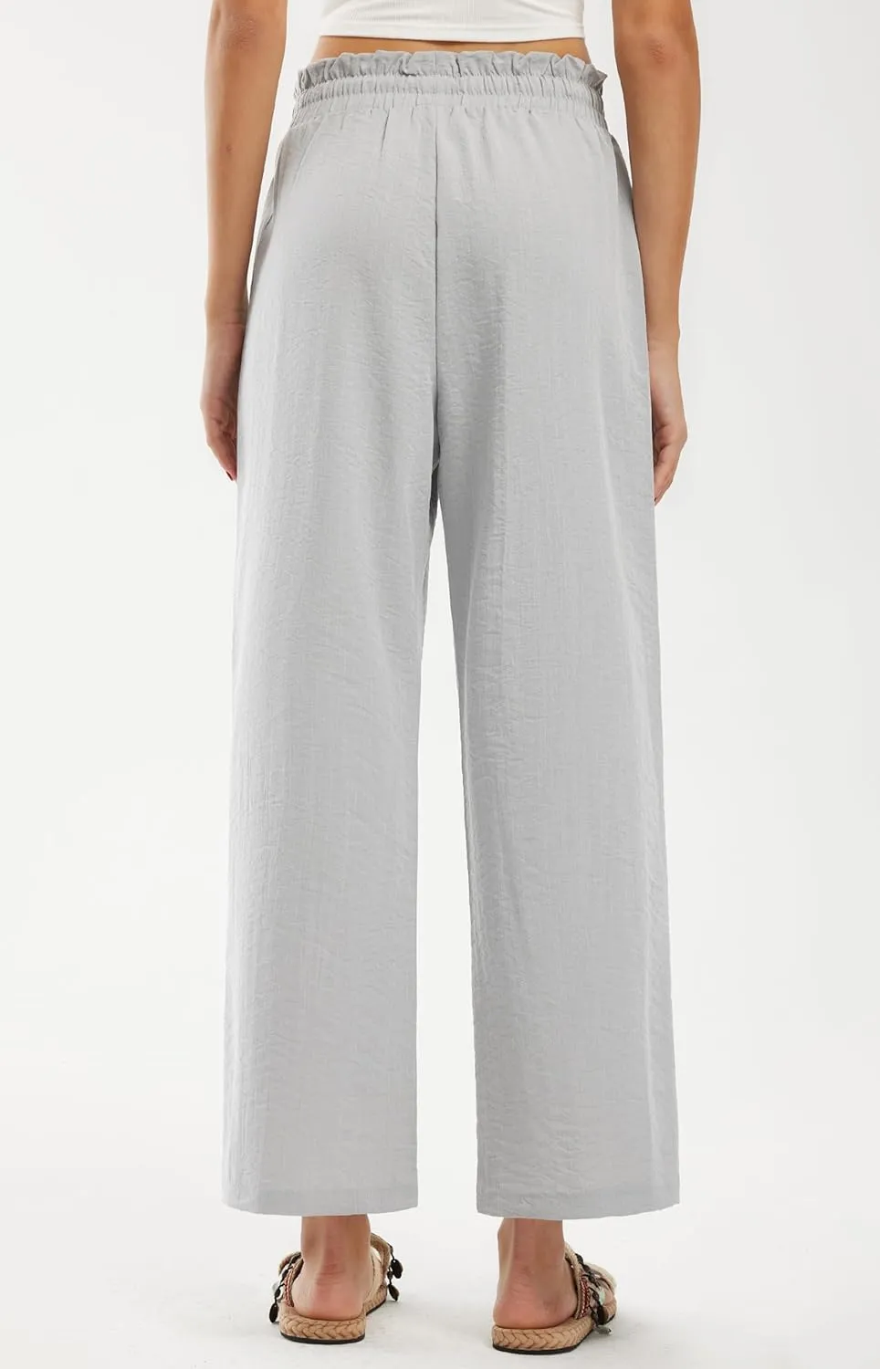 Libin Women's Imitation Linen Pants High Waist Wide Leg Casual Palazzo Pants Beach Cropped Trousers Summer Outfits